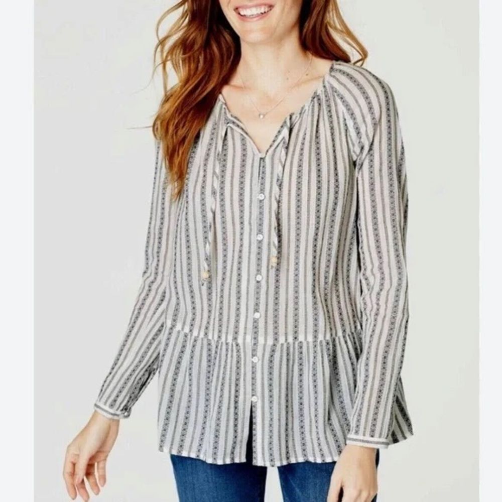 J.Jill Striped Button-Down Peplum Top
